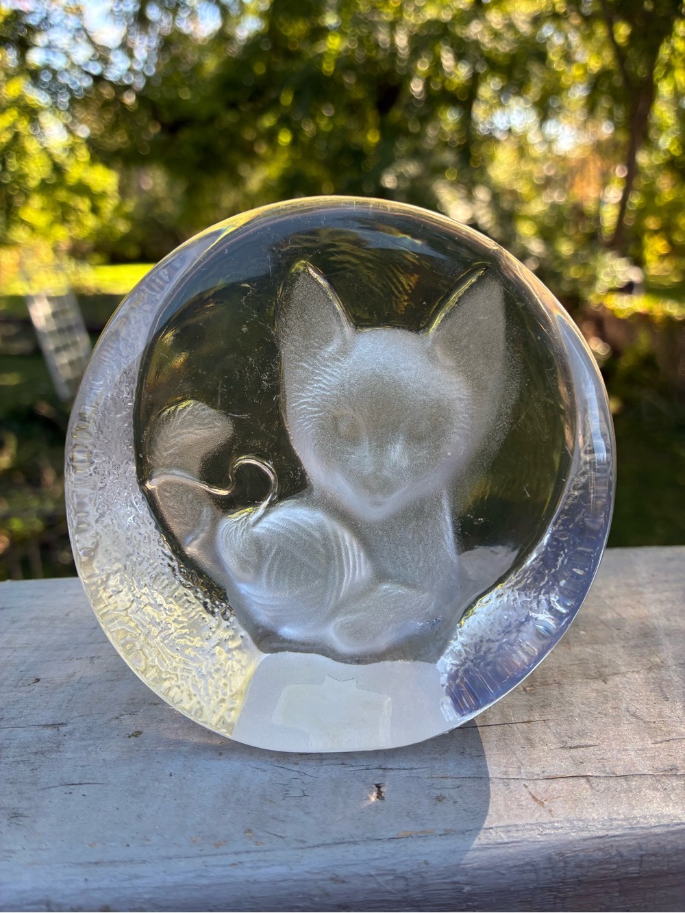 Vintage Zajecar Yugoslavia Crystal Cat Kitten Paperweight